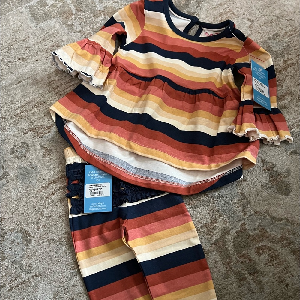Rufflebutts NWT stripe bell sleeve top and leggings set.12-24m